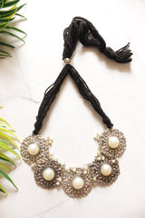 Oxdised Finish Mogra Pearl Choker Necklace Set with Adjustable Thread Closure