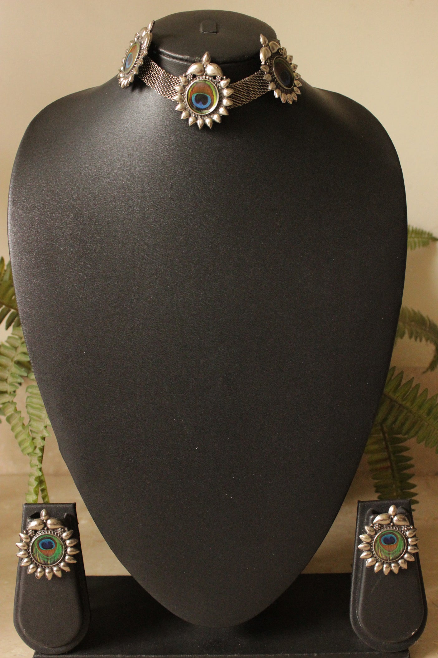 Antique Meena Peacock Choker Necklace Set