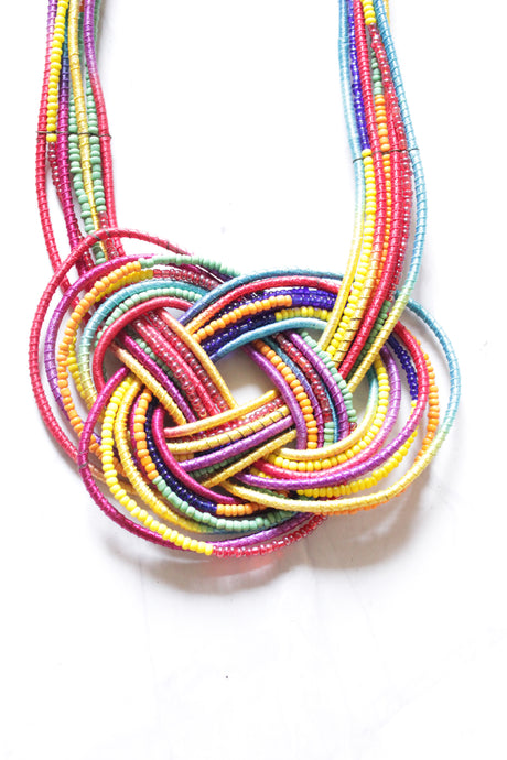Multi-Color Twisted Beads Long Necklace