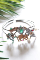 Dual Tone Green Stone Stones Elephant and Bird Motif Bracelet/Kada