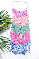 Multi-Color Beads Elaborate Boho Choker Collar Necklace