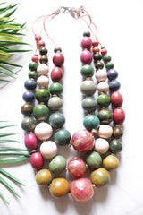 Multi-Color Wooden Beads Earthy Tones 3 Layer Handmade Necklace