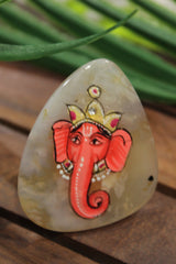 Lord Ganesha Hand Painted on Ivory Marble Statement Adjustable Ring