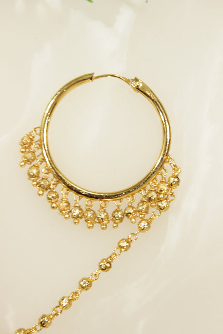 Gold Finish Pierced Nosepin/Nose Ring with Chain