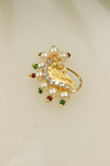 Red & Green Stones Embedded Peacock Maharashtrian Nath