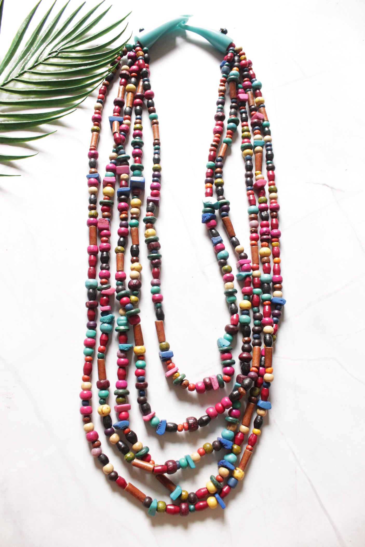 Multi-Color Wooden Beads 5 Layer Long Handmade Necklace