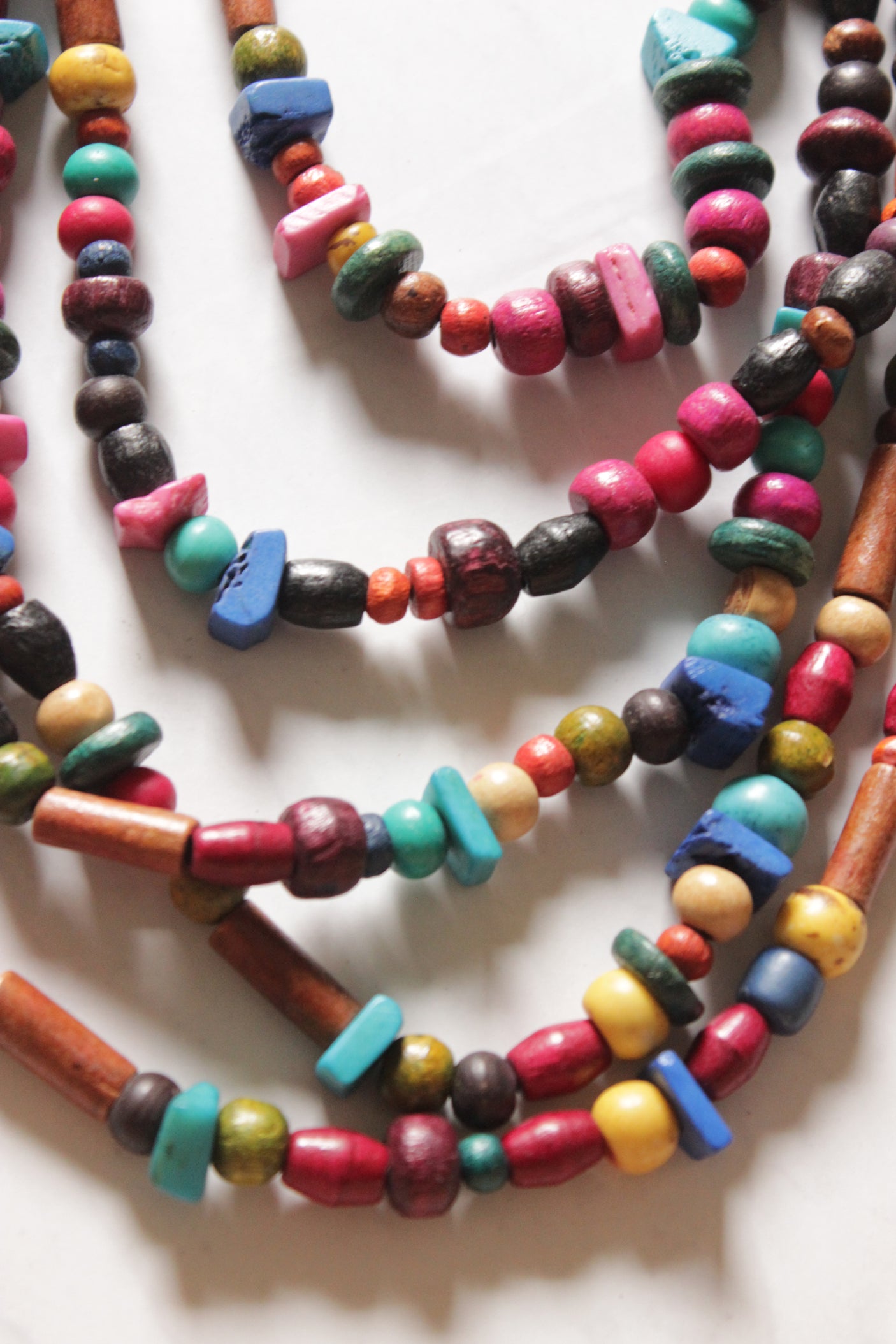 Multi-Color Wooden Beads 5 Layer Long Handmade Necklace