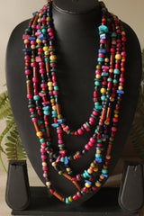 Multi-Color Wooden Beads 5 Layer Long Handmade Necklace