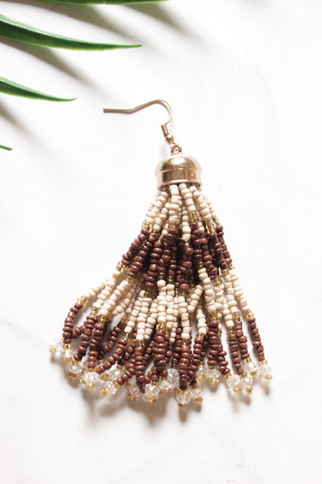 Brown & Beige Beads Handmade Dangler Earrings