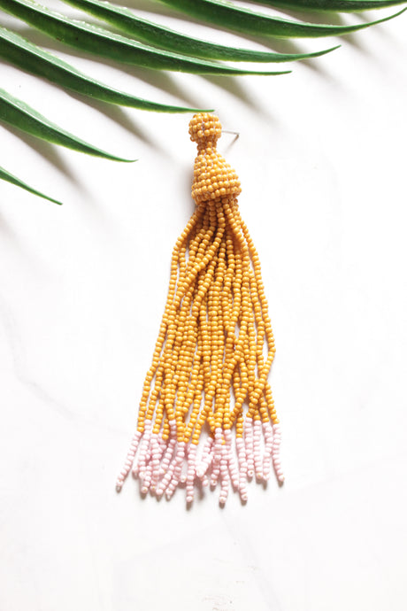 Mustard Yellow & Peach Beads Handmade Dangler Earrings