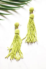 Lime Green Beads Handmade Dangler Earrings