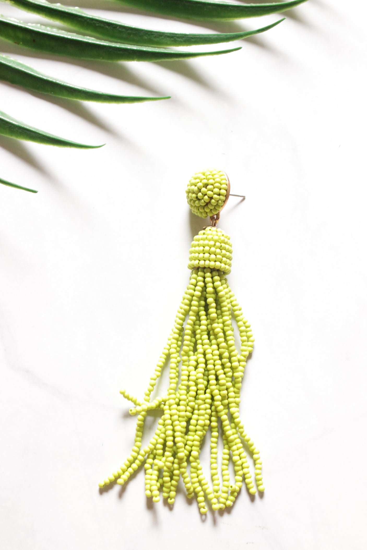 Lime Green Beads Handmade Dangler Earrings