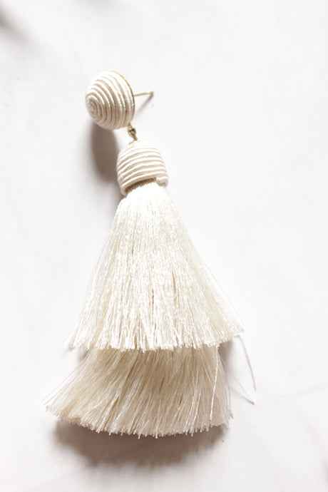 Off-White Pom Poms Handmade Dangler Earrings