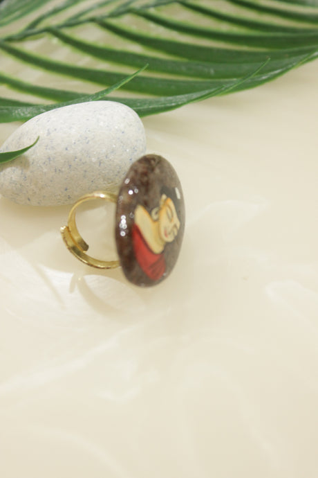 Hand Painted Marble Statement Adjustable Cocktail Ring