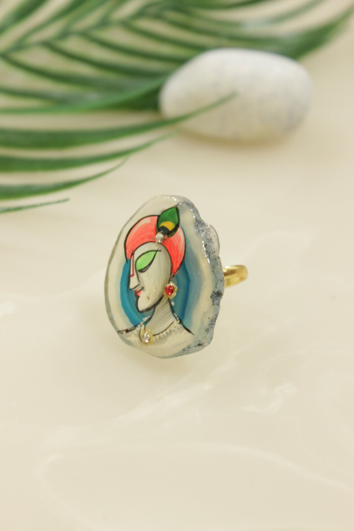 Hand Painted Marble Statement Adjustable Cocktail Ring
