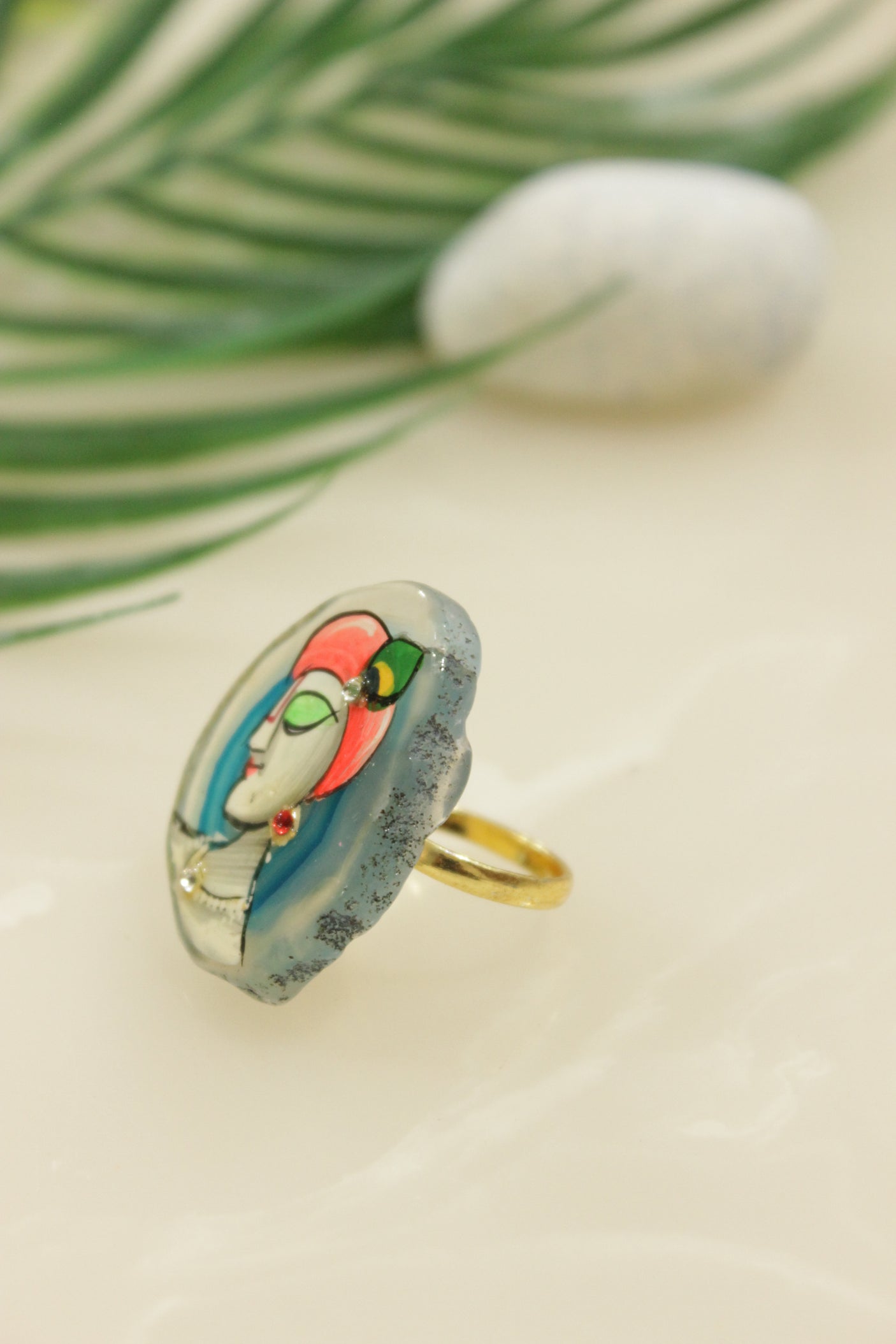 Hand Painted Marble Statement Adjustable Cocktail Ring