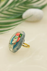 Hand Painted Marble Statement Adjustable Cocktail Ring