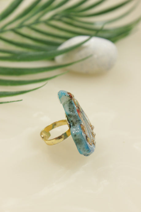 Hand Painted Marble Statement Adjustable Cocktail Ring