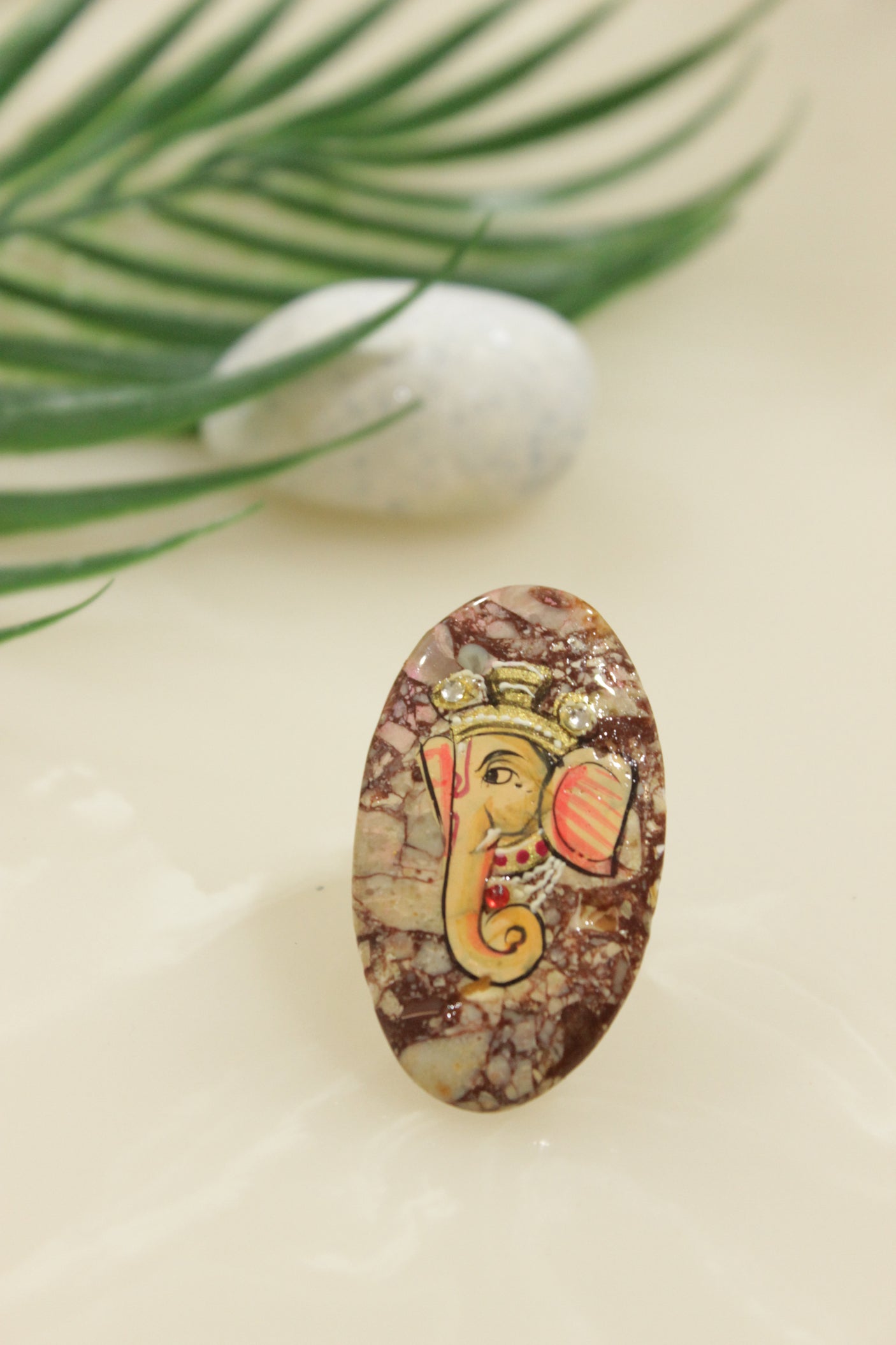 Hand Painted Marble Statement Adjustable Cocktail Ring