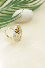 Hand Painted Marble Statement Adjustable Cocktail Ring