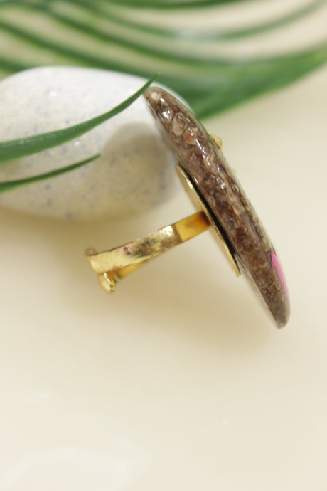 Hand Painted Marble Statement Adjustable Cocktail Ring