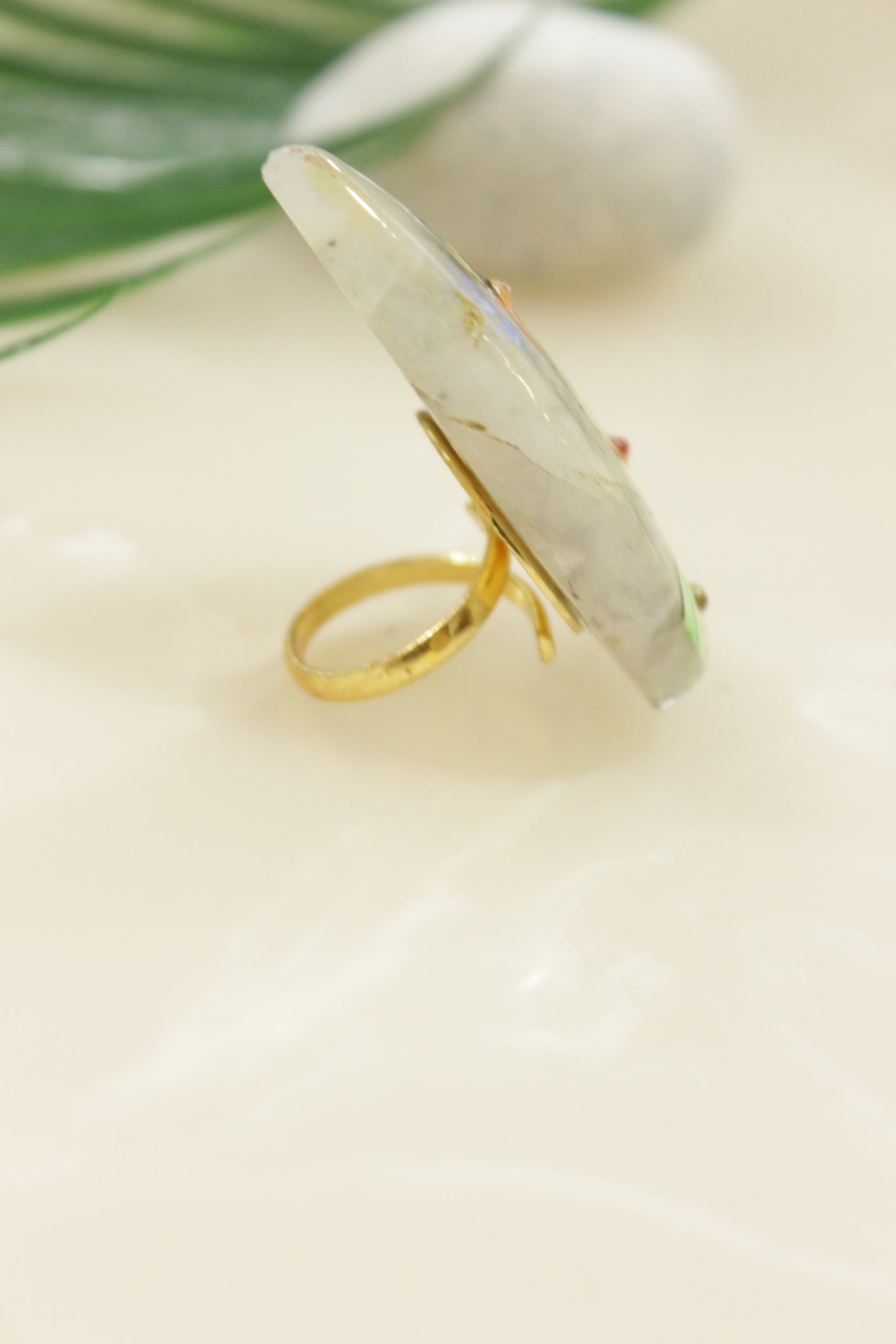 Hand Painted Marble Statement Adjustable Cocktail Ring
