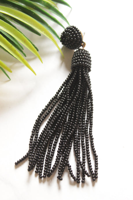 Handmade Beaded Black Dangler Earrings
