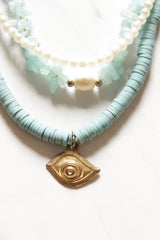 Soft Blue 3 Layer Beads and Stones Handmade Necklace