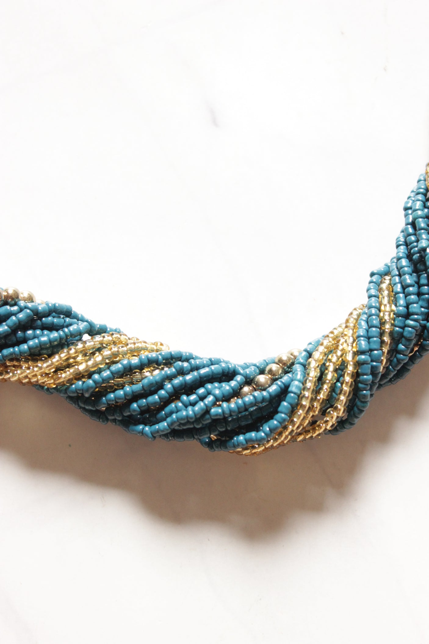 Twisted Blue and Golden Beads Handmade Necklace