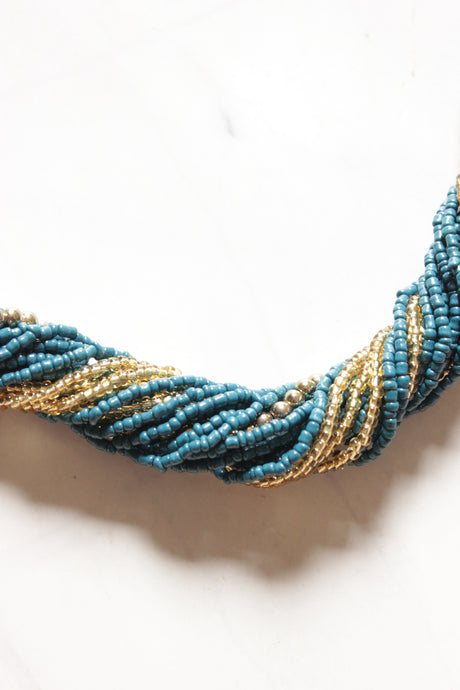 Twisted Blue and Golden Beads Handmade Necklace