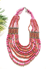 Shades of Pink & Red Multi-Layer Handmade Beaded Necklace