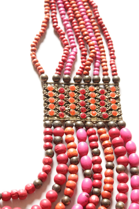 Shades of Pink & Red Multi-Layer Handmade Beaded Necklace