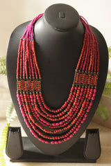Shades of Pink & Red Multi-Layer Handmade Beaded Necklace