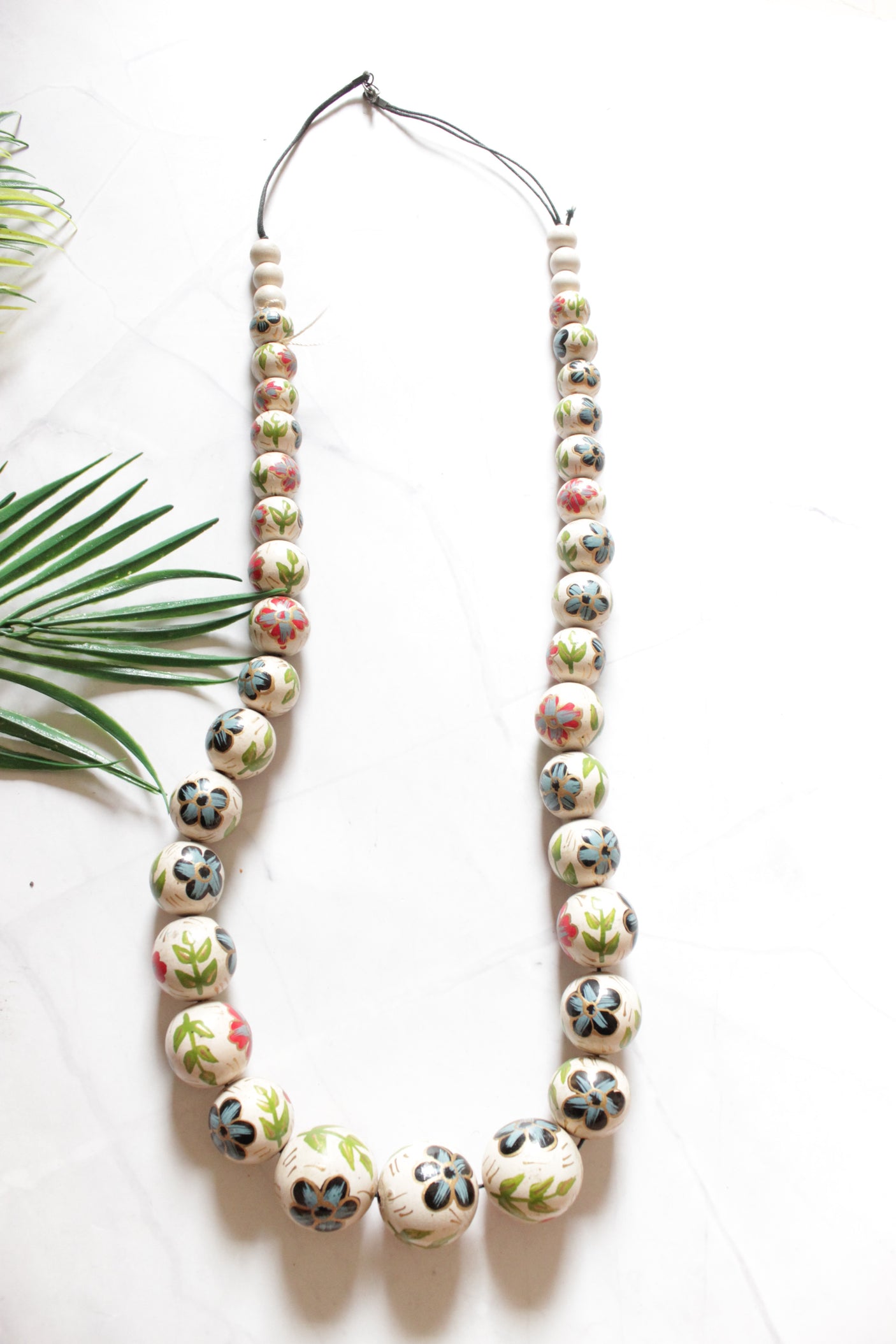 Hand Painted Wooden Beads Long Necklace