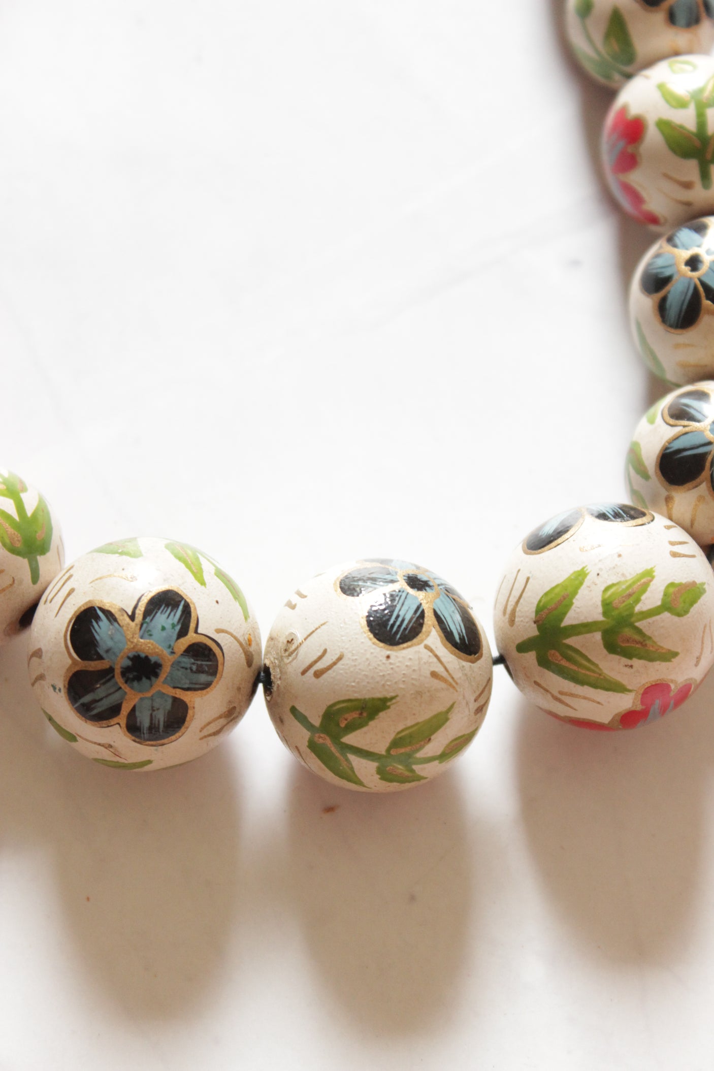 Hand Painted Wooden Beads Long Necklace