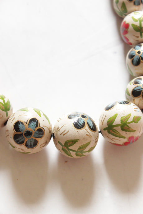 Hand Painted Wooden Beads Long Necklace