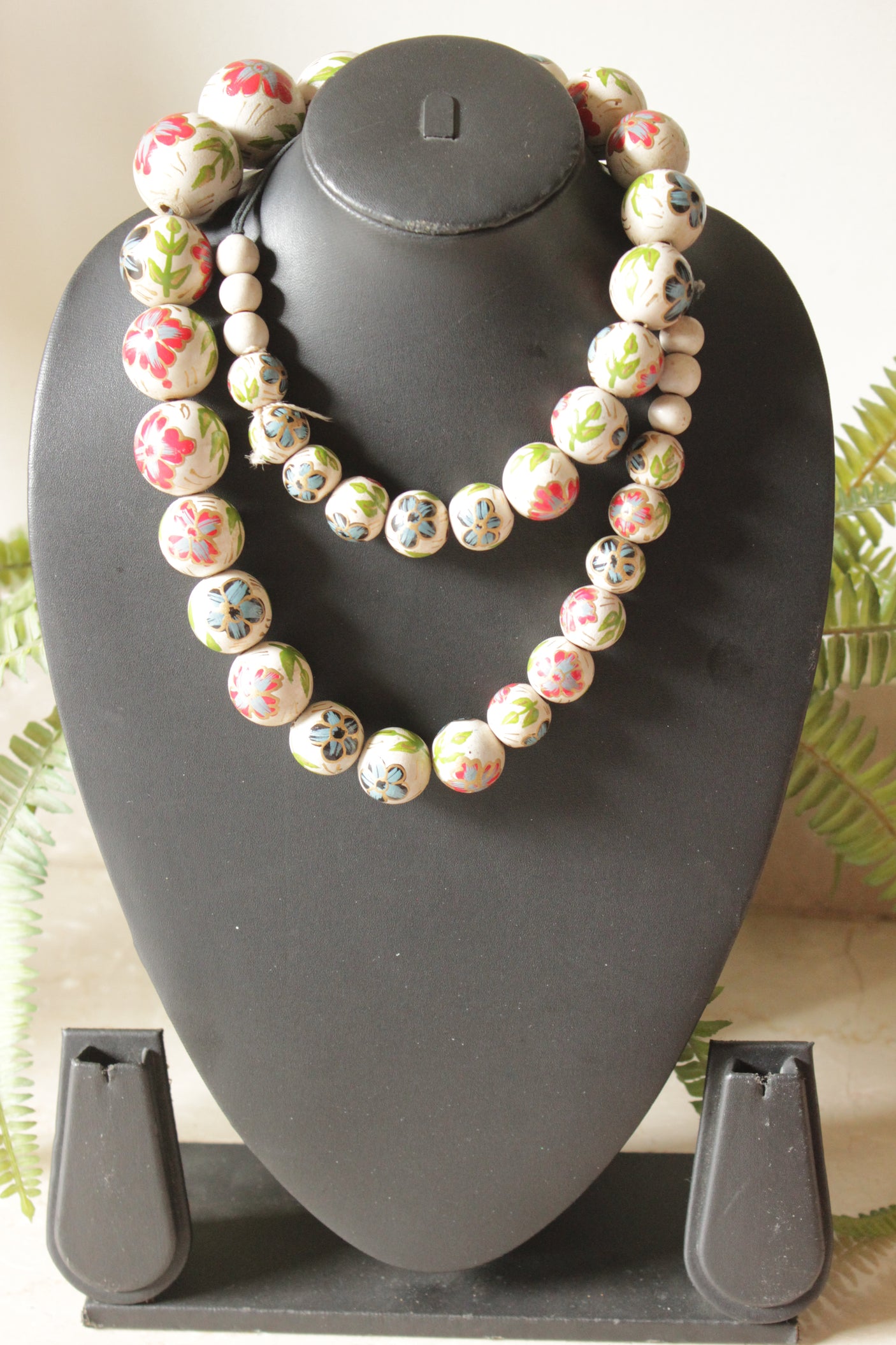Hand Painted Wooden Beads Long Necklace