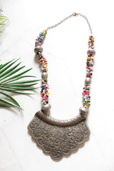 Premium Oxidised Finish Statement Pendant Beaded Long Chains Necklace