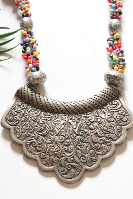 Premium Oxidised Finish Statement Pendant Beaded Long Chains Necklace