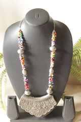 Premium Oxidised Finish Statement Pendant Beaded Long Chains Necklace