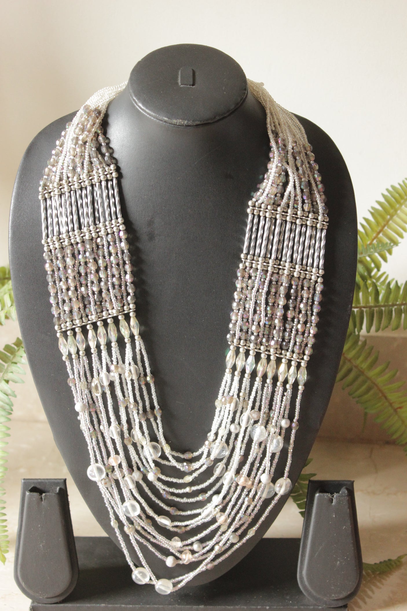 White Glass and Acrylic Beads Multi-Layer Handmade Necklace