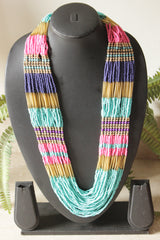 Shades of Blue and Red Multi-Layer Handmade Beaded Necklace