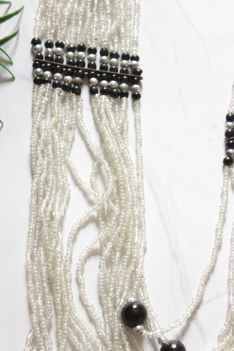 White and Black Glass Beads Multi-Layer Handmade Beaded Necklace