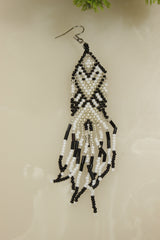 Black and White Handmade Beaded Dangler Earrings