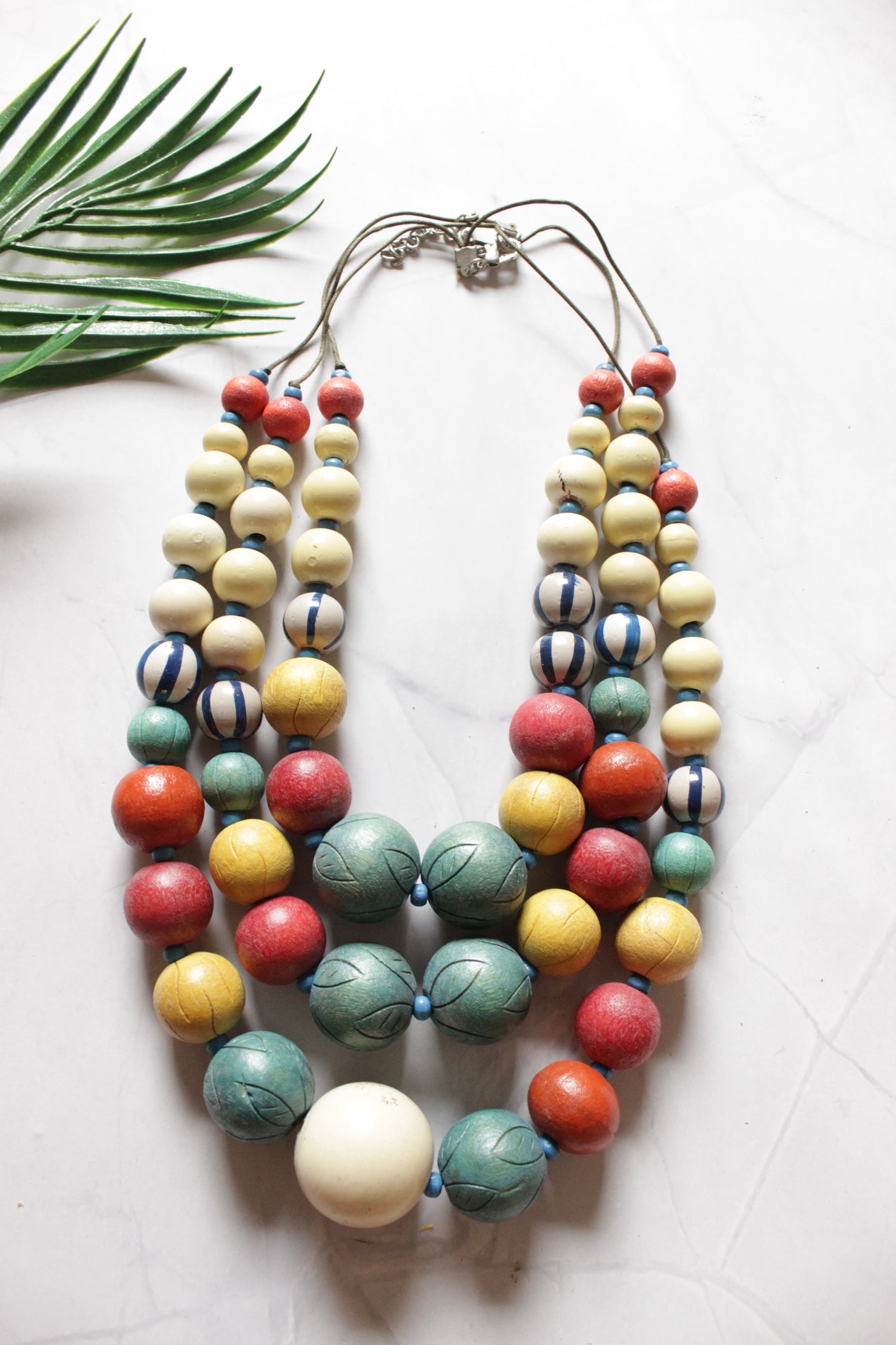 Earthy Shades Wooden Beads 3 Layer Necklace