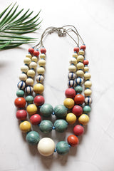 Earthy Shades Wooden Beads 3 Layer Necklace