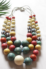 Earthy Shades Wooden Beads 3 Layer Necklace