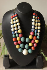 Earthy Shades Wooden Beads 3 Layer Necklace