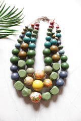 Earthy Shades Wooden Beads 3 Layer Necklace