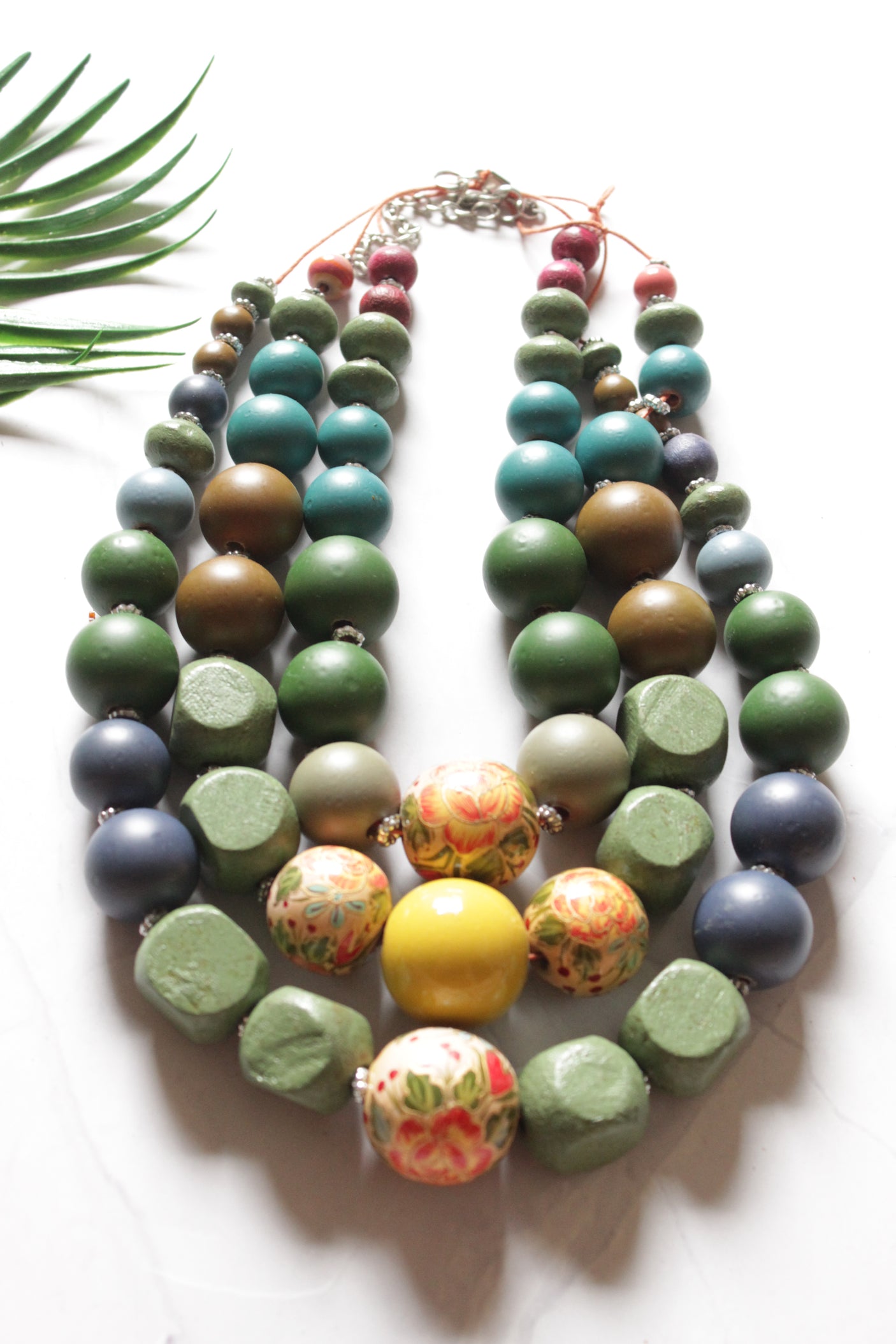 Earthy Shades Wooden Beads 3 Layer Necklace